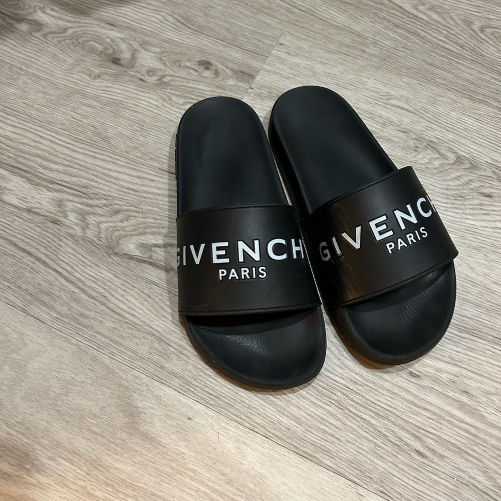 Givenchy Black Slides with White Logo